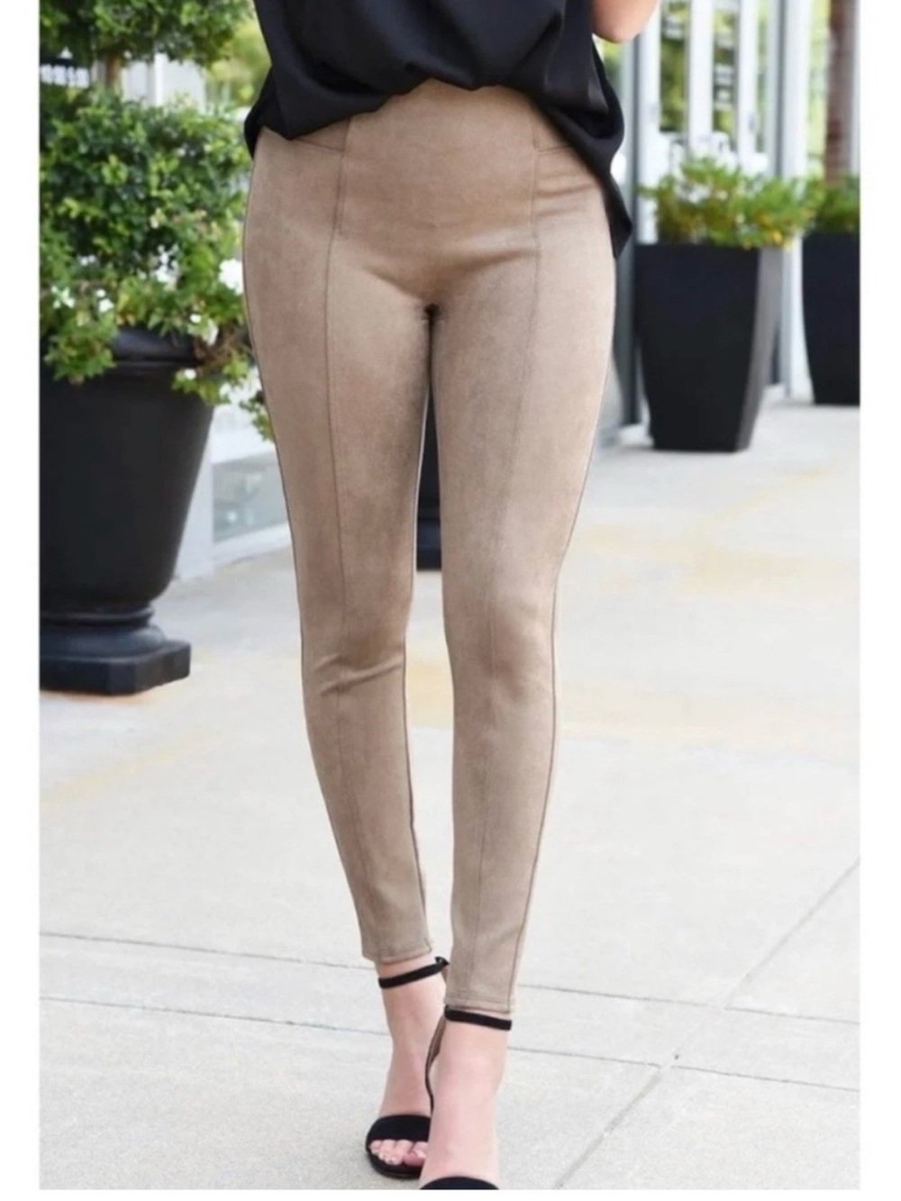 SPANX Taupe Faux Suede High Rise Leggings Large